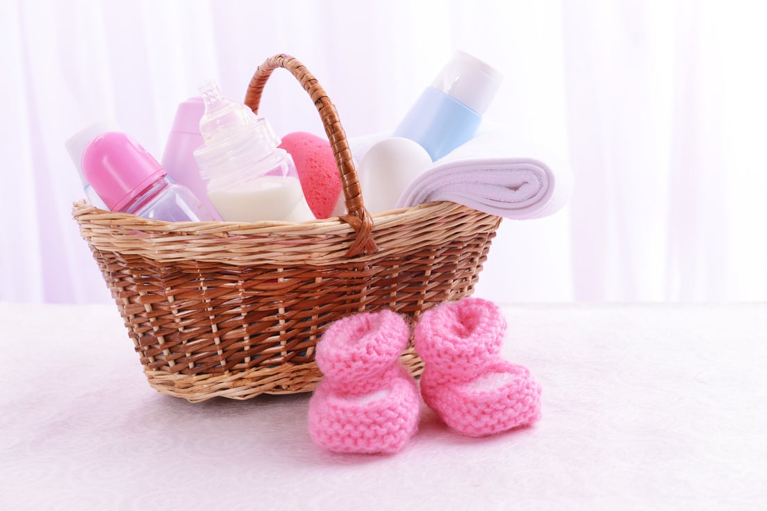 Baby Essentials in a Wicker Basket